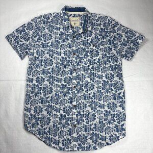 Soul Star Men’s Floral Print Button Short Shirt Blue/White Hawaiian Botanical M